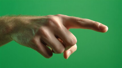 Close-up showcasing a realistic human hand isolated on green screen, the index finger extended in a clear pointing direction
