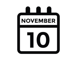 10 November, calendar date icon. 10 November Calendar Date for Deadlines or Appointment. Day, month. vector illustration.
