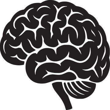 Illustration of a black brain with visible convolutions on a white background in side view