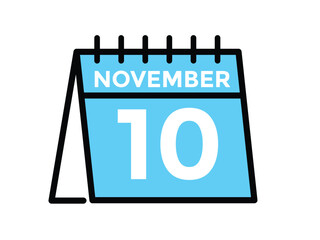 10 November, calendar date icon. 10 November Calendar Date for Deadlines or Appointment. Day, month. vector illustration.
