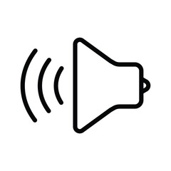 A blacklined loudspeaker symbol with sound waves emanating from the speaker