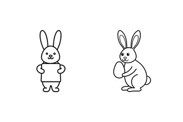 Two cartoon rabbits one holding a blank sign other holding an egg