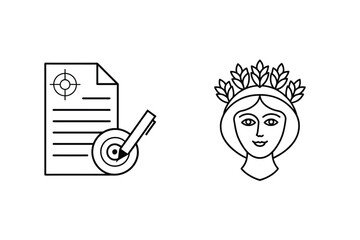 Document target pen and laurel wreath woman portrait