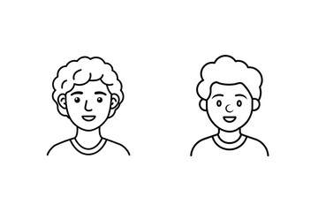 Two smiling boys with curly hair line art illustration