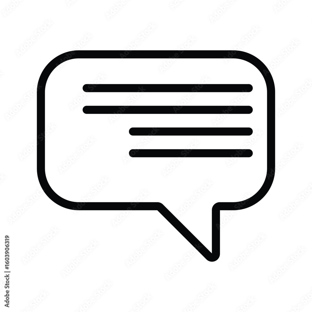 Fototapete black outline of a speech bubble containing three horizontal lines suggesting text
