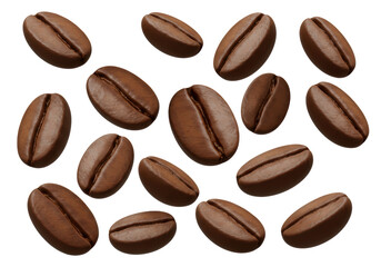 Isolated Scattered Pile of Rich Dark Coffee Beans