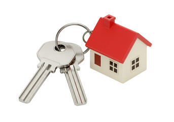 Isolated House Keys and Red Roofed House Keychain