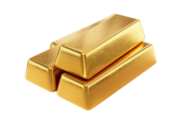 Three gold bars stacked.  Shiny, golden rectangles layered.  Geometric, 3D illustration