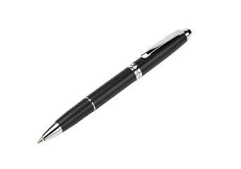 Isolated Elegant Black Ballpoint Pen with Chrome Accents