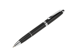 Isolated Elegant Black Ballpoint Pen with Chrome Accents
