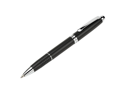 Isolated Elegant Black Ballpoint Pen with Chrome Accents