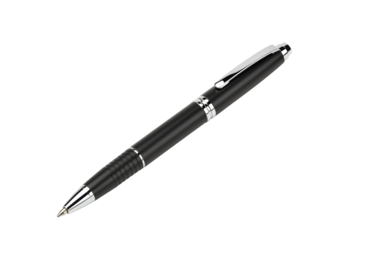 Isolated Elegant Black Ballpoint Pen with Chrome Accents