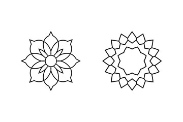 Geometric floral patterns black outline abstract black and white