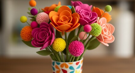 This compelling scene depicts a charming example of DIY decor, with its vibrant colors and unique textures, bringing a sense of warmth and artistic flair to any room.