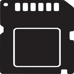 A black and white illustration of a secure digital card on a plain white background in isolation