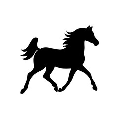 Silhouette of running horse, black and white questrian logo. Vector illustration.