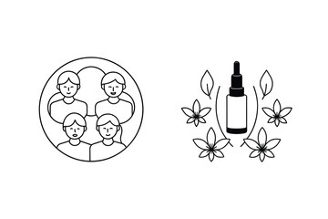 Grouped people and botanical dropper bottle circle