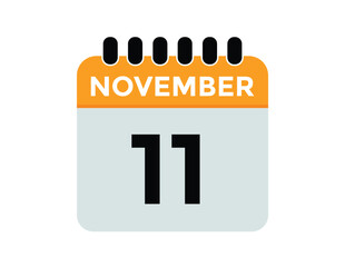 11 November, calendar date icon. 11 November Calendar Date for Deadlines or Appointment. Day, month. vector illustration.
