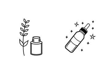 Botanical dropper bottle and sparkling vial plant leaves