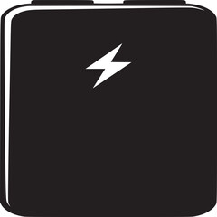 A black and white graphic of a battery with a lightning bolt indicating it is charging fully icon