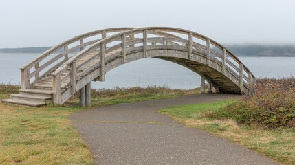 Obraz premium Wooden Bridge on Coastal Trail with Ocean View