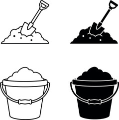 Beach sand bucket shovel icons playful summer fun