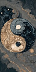 Yin and Yang symbol, abstract, marbled design