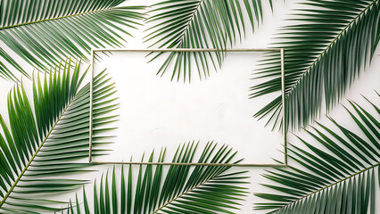 Obraz premium Palm Frame: A rectangular frame is adorned with verdant palm leaves, offering a touch of exotic elegance and an open space for creative customization. 