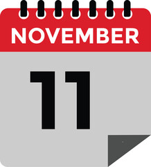 11 November, calendar date icon. 11 November Calendar Date for Deadlines or Appointment. Day, month. vector illustration.
