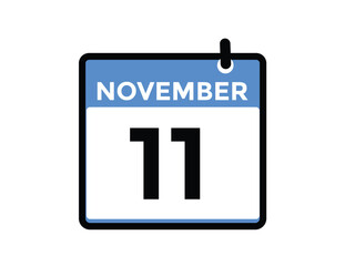 11 November, calendar date icon. 11 November Calendar Date for Deadlines or Appointment. Day, month. vector illustration.
