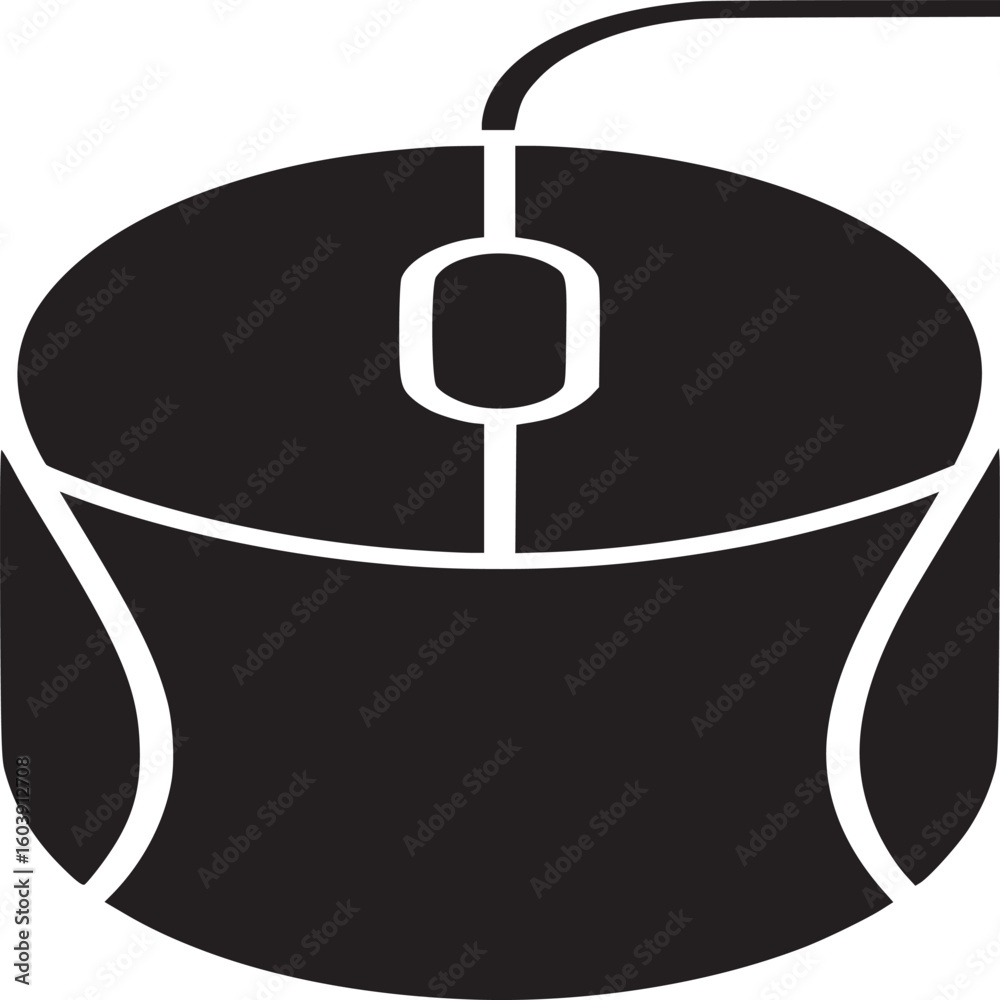 Fototapete Isolated black and white computer mouse with a cable on a white background in a simple graphic style