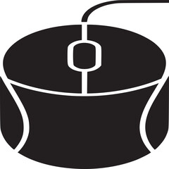 Isolated black and white computer mouse with a cable on a white background in a simple graphic style