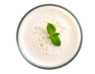 vanilla milkshake top view isolated on transparent background.