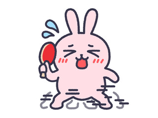 卓球でフットワーク練習をする、うさぎ（線画カラー）のイラスト