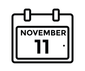 11 November, calendar date icon. 11 November Calendar Date for Deadlines or Appointment. Day, month. vector illustration.
