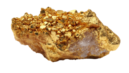 Gold nugget cluster embedded in rock