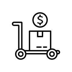 Pricing Logistics Icon. Box on Hand Truck with Dollar Sign