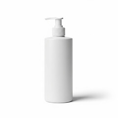 Blank white plastic lotion pump bottle on white background