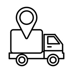 Delivery Truck with Location Pin Icon. Logistics and Tracking Line Vector
