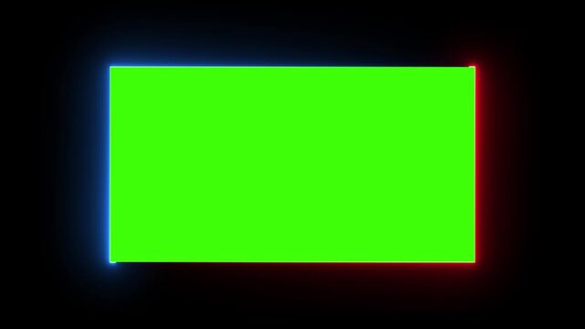Neon circle frame. bar processing, tv screen noise glitch effect tv screen noise glitch effect, Animation End screen YouTube channel  . Neon trail light on rectangle frame on black background.