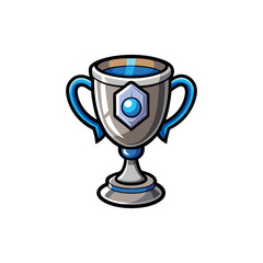 Silver goblet of blue color reward for victory vector illustration in cartoon style