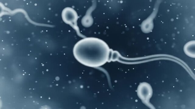 Microscopic view of human sperm cells swimming in a fluid environment