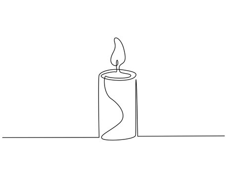 Candle continuous line art. Burning candle one line drawing. Warmer, lamp, interior concept vector illustration