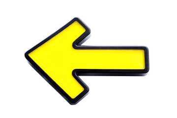 Bright yellow arrow pointing left isolated on a transparent background direction