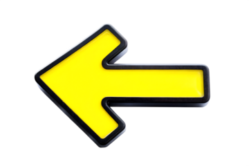 Bright yellow arrow pointing left isolated on a transparent background direction