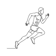 Obraz premium Vector line art of an athlete sprinting in dynamic running pose, isolated on white background