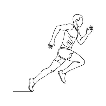Vector line art of an athlete sprinting in dynamic running pose, isolated on white background