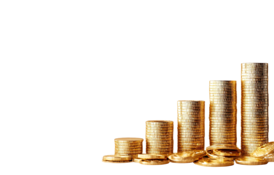 Gold coins stacked in ascending columns, suggesting growth or prosperity