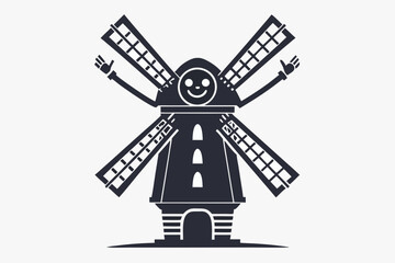 vector windmill black and white silhouette