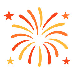 Red yellow firework burst with stars isolated in flat style